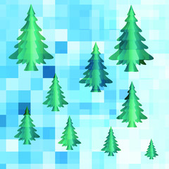 Green Christmas trees on a snowy background
