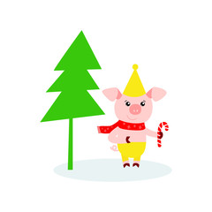 Vector illustration of cute pig.
