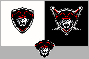 pirate cartoon character head with sword vector logo template collection