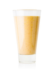 Banana or vanilla smoothie or yogurt in tall glass