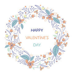 Floral wreath. Valentine`s Day Callygraphic Wreath - hand drawn Vector illustration.