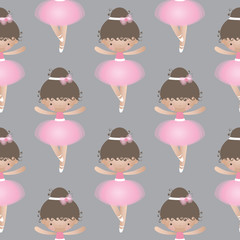 Seamless pattern with cute little ballerina. Vector illustration.