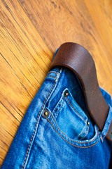 Aged blue jeans part