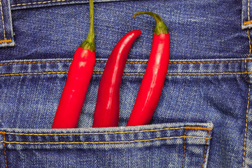 chili peppers in a jeans pocket