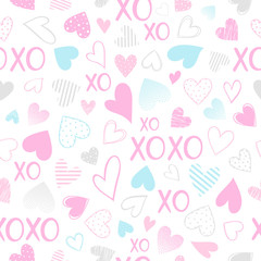 Seamless pattern with hearts and lettering.Romantic illustration perfect for design greeting cards, prints, flyers,cards,holiday invitations and more. Vector Valentines Day card.
