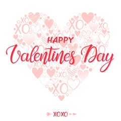 Happy Valentines Day -  lettering with different hearts.Romantic heart illustration perfect for design greeting cards, prints, flyers,cards,holiday invitations and more.Vector Valentines Day card.