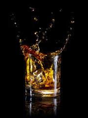 Splash in round glass of whiskey
