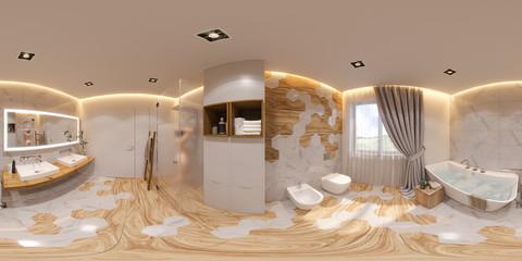 3d illustration spherical 360 degrees, seamless panorama bathroom interior design © richman21