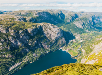 Fototapeta na wymiar Norwegian fjord and mountains in summer. Lysefjord, Norway