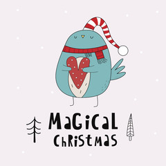 Merry Christmas and Happy New year hand drawn poster. Magical Christmas.