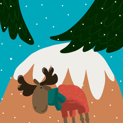 Winter  illustration with moose