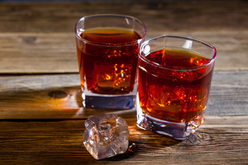 whisky in glasses with ice