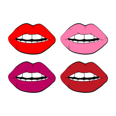 Obraz premium set of vector lip symbol isolated on white background. linear icon illustration. Woman's lips drawing