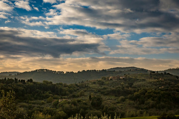 view of mountain landscape in Tuscany, Italy