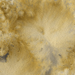 Yellow watercolor and ink paper textures on white background. Chaotic stylish abstract organic design.