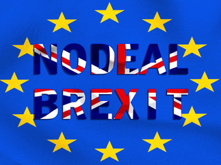No Deal Brexit text on EU flag background