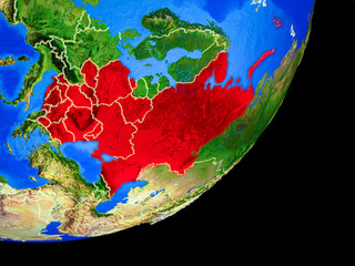Eastern Europe on planet Earth with country borders and highly detailed planet surface.