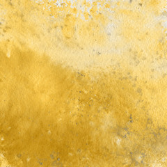 Yellow watercolor and ink paper textures on white background. Chaotic stylish abstract organic design.