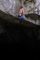 Trad climbing roof of My Little Pony route in Squamish, Canada