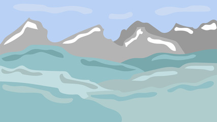 Landscape mountains and clouds. Scenery vector illustration.