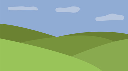 Landscape with hills and clouds. Scenery vector illustration.