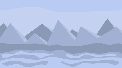 Landscape with mountains, hills and clouds. Scenery vector illustration.