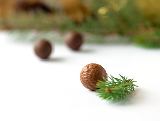 Christmas chocolate pralines with decorations