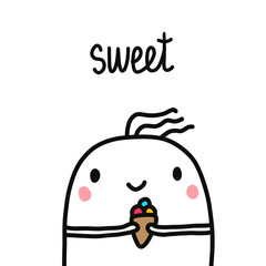 Sweet hand drawn poster with cute marshmallow holding ice-cream for prints posters banners t shirts