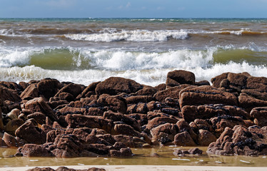 waves on the rocky coast  of Audierne bay