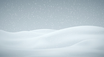 Grey background with winter landscape and snow for seasonal, Christmas and New Year design.