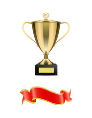 Trophy Cup on Pedestal and Silk Glossy Ribbon