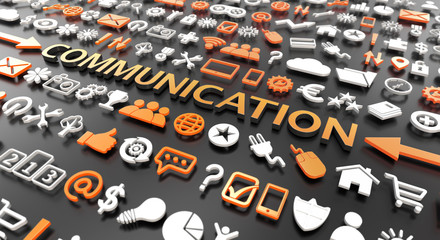 "communication" word with 3d icons
