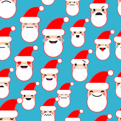 Seamless background with Emotions of Santa Claus. Cute cartoon. Vector illustration. Can be used for wallpaper, textile, invitation card, wrapping, web page background.