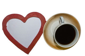 checkered leaf, Cup of coffee and heart.