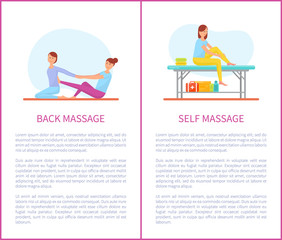 Back and Self Medical Massage Cartoon Posters Set