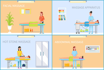 Fototapeta premium Masseuse Massaging Client in Cabinet Cartoon Set