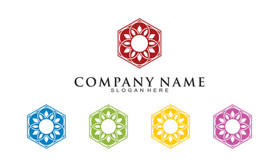 Flower and polygon logo template