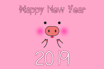 Cute funny pig face, pig's snout on pink background. 2019 New Year