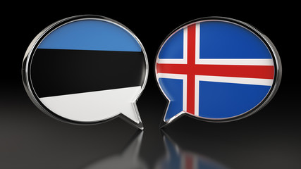 Estonia and Iceland flags with Speech Bubbles. 3D illustration