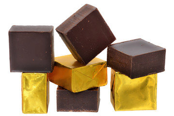 Cubes of chocolate isolated