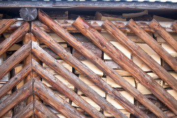 Pile of firewood under the snow in the winter