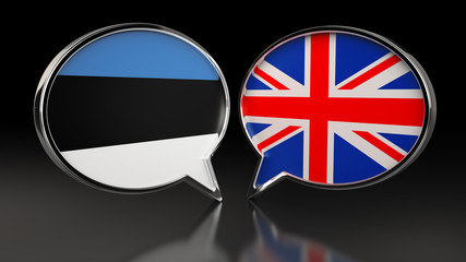 Estonia and United Kingdom flags with Speech Bubbles. 3D illustration