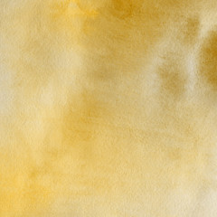 Yellow watercolor and ink paper textures on white background. Chaotic stylish abstract organic design.
