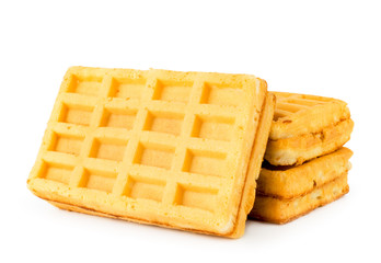 Sweet waffles close-up on a white background.