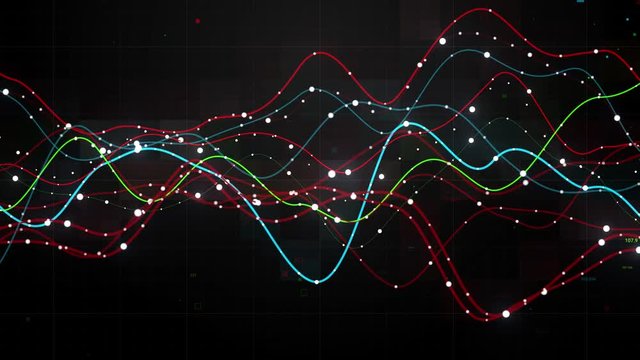 3d render abstract graph with grid and particles. Perfect for finance, statistic presentations. Several lines with random wave. Loopable animation.