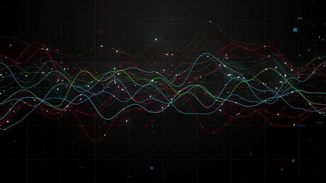 3d render abstract graph with grid and particles. Perfect for finance, statistic presentations. Several lines with random wave. Loopable animation.