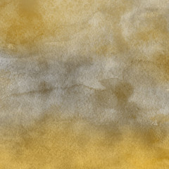 Yellow watercolor and ink paper textures on white background. Chaotic stylish abstract organic design.