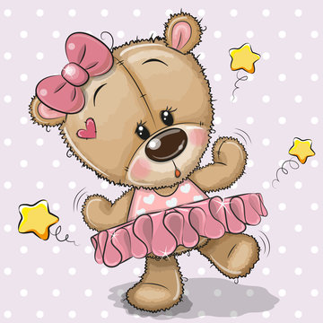 Cute Cartoon Teddy Bear Ballerina