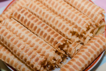 Waffles background. Waffles texture. A lot of waffles on the table. Homemade food. Natural food.