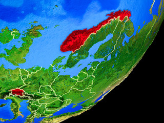 EFTA countries on planet Earth with country borders and highly detailed planet surface.